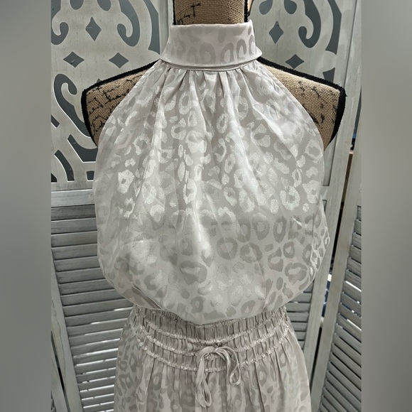 Take Me Away Satin Leopard Smocked Dress - White - Medium - Picture 5 of 14